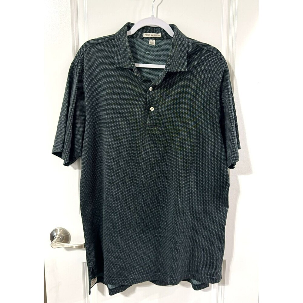 Peter Millar Cotton Polo M Neutral Black Knit Crown Crafted micro dot print